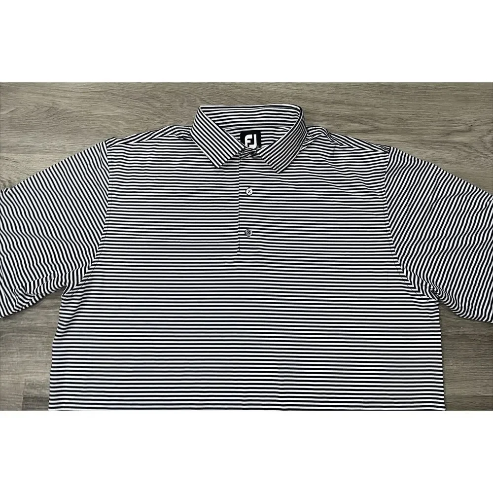 FJ Footjoy Mens Golf Polo Shirt Short Sleeve Blue & White Stripes Large - Picture 1 of 9